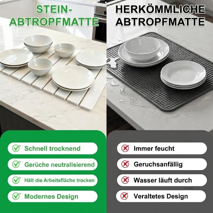 Mivoza diatomite stone dish drying mat, foldable and highly absorbent, in a kitchen setting, measuring 40x30cm.
