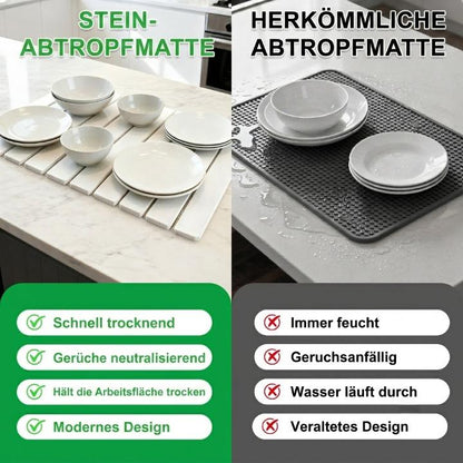 Mivoza diatomite stone dish drying mat, foldable and highly absorbent, in a kitchen setting, measuring 40x30cm.