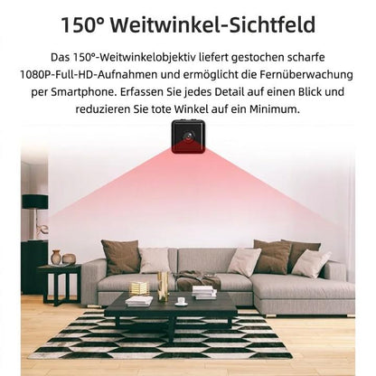 Mini night vision security camera by Mivoza Deutschland with 1080P HD video, motion detection, ideal for indoor home security.
