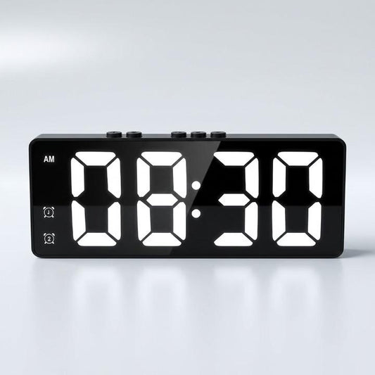 Digital alarm clock with built-in 2K security camera, HD video, motion detection, Wi-Fi, in a home setting by Mivoza Deutschland