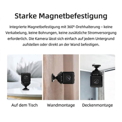 Mini Night Vision Camera by Mivoza Deutschland with 1080P HD video, motion detection, indoor security, compact design, and infrared night vision.