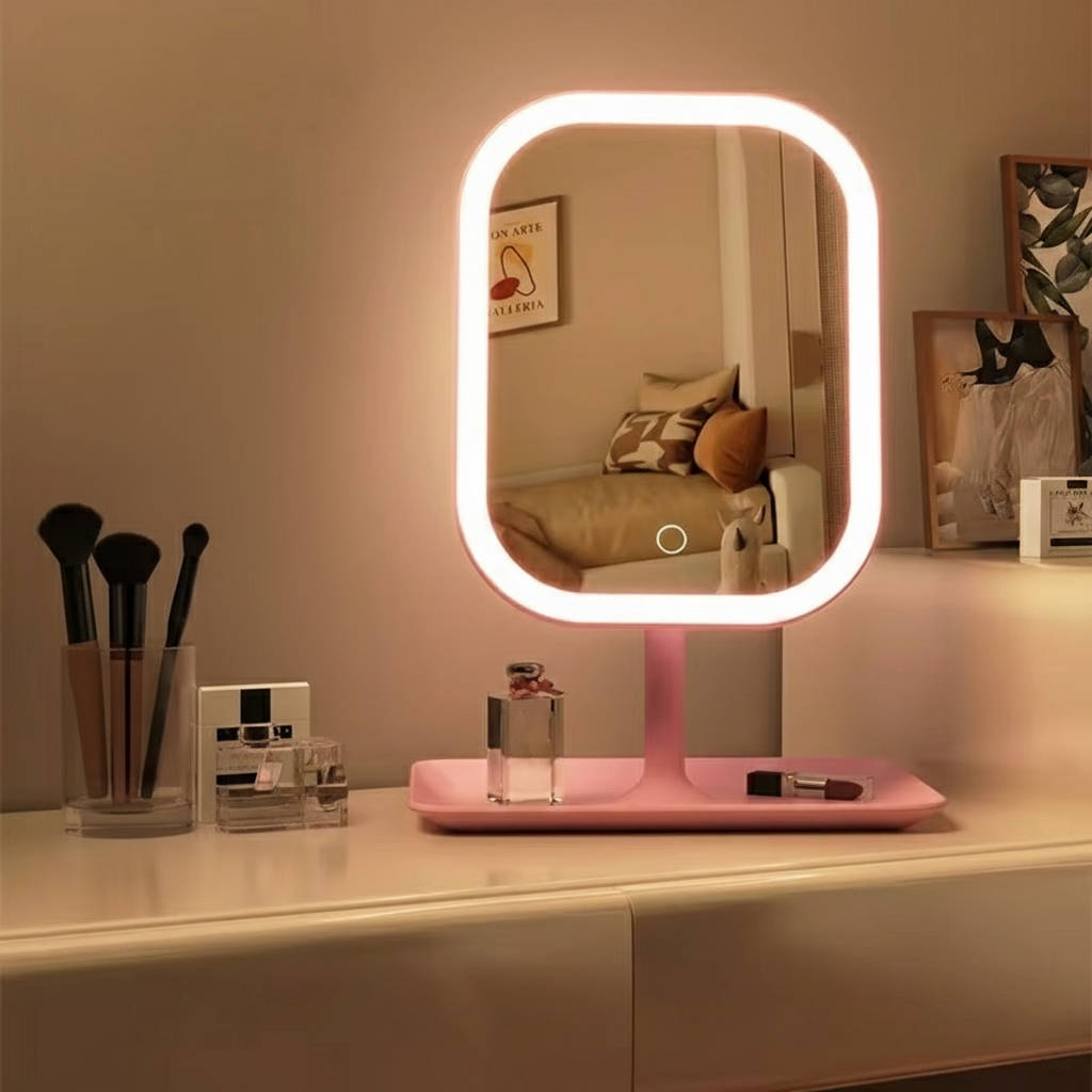 Belro travel makeup mirror with built-in lights, compact beauty accessory for precise makeup application on the go