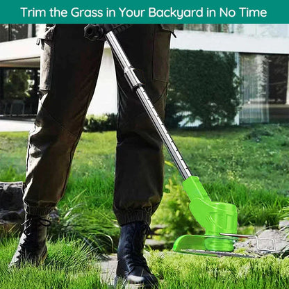 Belro cordless electric grass trimmer for men, battery-operated lawn and weed cutting tool with a lightweight design.