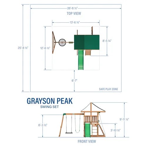 Diagram of the Backyard Discovery Grayson Peak swing set by Casavibeo, showing the structure and play features.