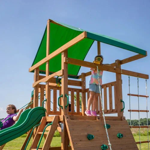 Casavibeo Backyard Discovery Grayson Peak Swing Set with telescope and play features in a backyard setting