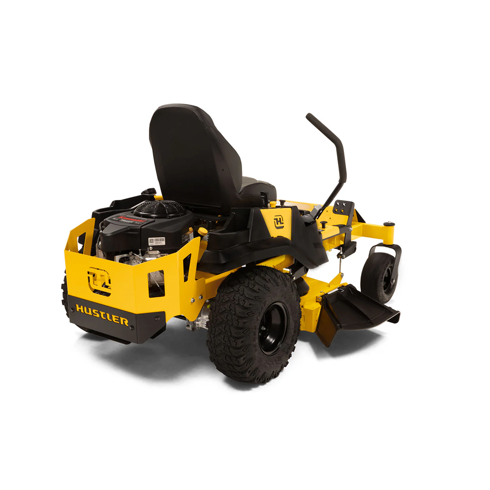 Hustler Raptor X zero turn mower with 42-inch deck, Kawasaki FR600 18HP engine, shown in a group photo.