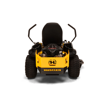 Hustler Raptor X zero turn mower with 42-inch cutting deck, Kawasaki FR600 18HP engine, shown in a group setting