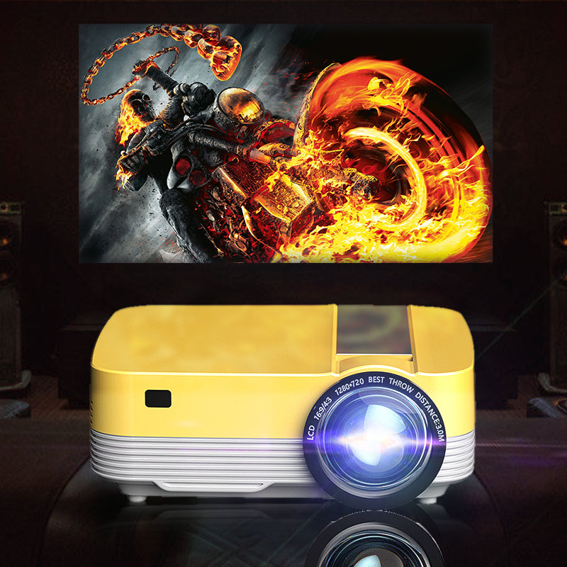Belro portable HD mini smart USB projector displaying a colorful image on a wall, suitable for mobile and laptop use.