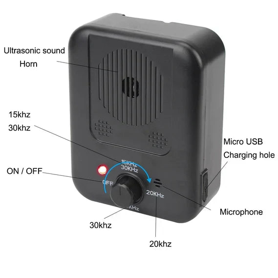 Belro dog anti-barking device for pet training, small handheld electronic device with control buttons for quieting excessive barking.