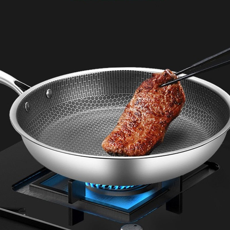 Belro non-stick stainless steel frying pan with ergonomic handle, ideal for home kitchen cooking and easy food release.