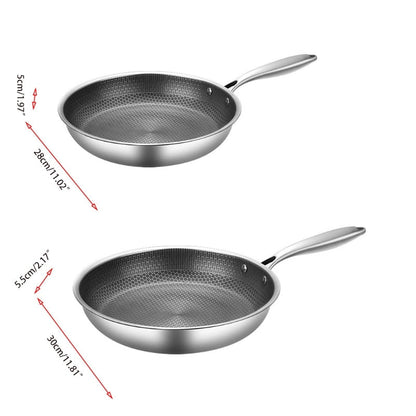 Belro non-stick stainless steel frying pan with ergonomic handle, ideal for versatile cooking in kitchen and dining.