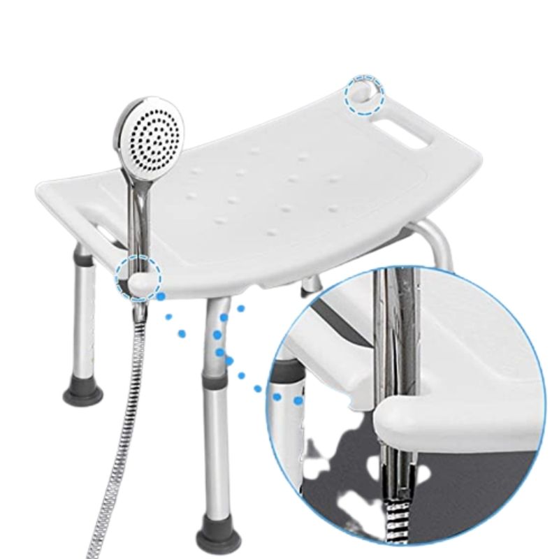 Belro foldable shower stool in white with sturdy legs, designed for safe, comfortable seating in the bathroom.