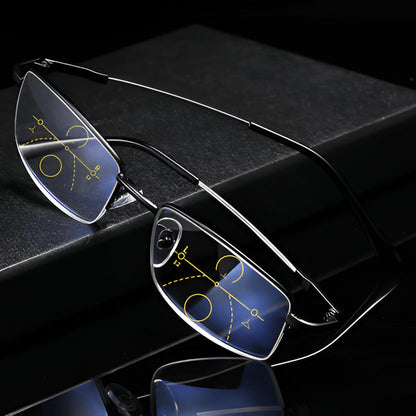 Belro Intelligent Progressive Sunglasses with built-in camera lens, sleek black frame, and modern design.