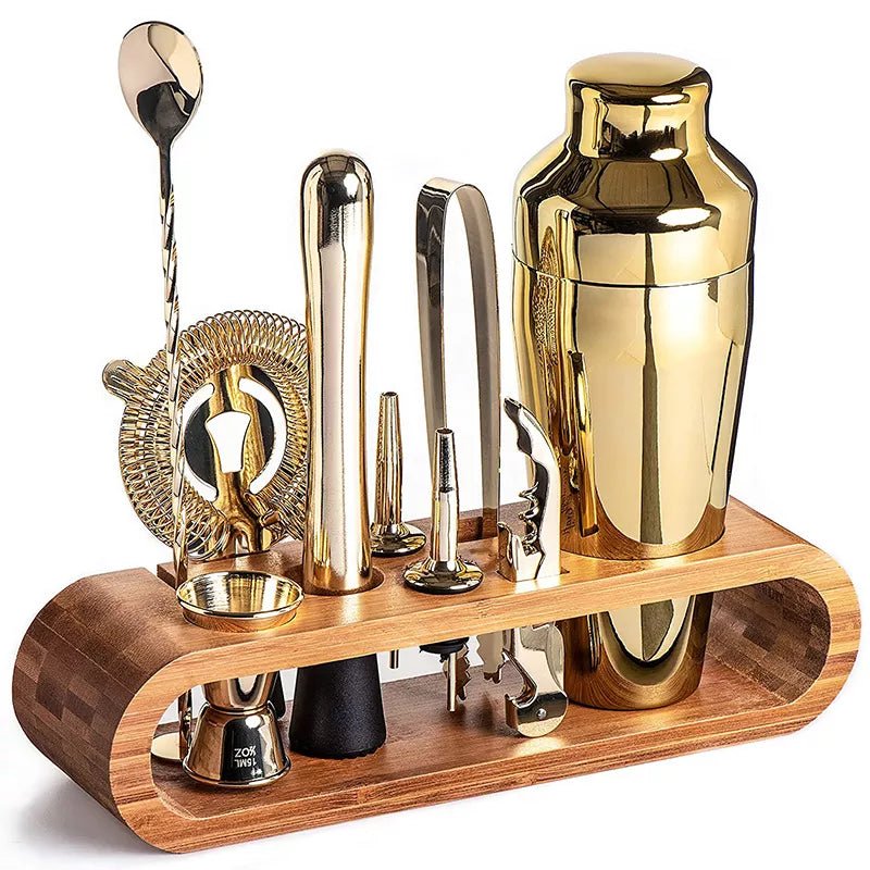 Belro luxury 10-piece cocktail set for home bartending, includes shaker, muddler, strainer, and glasses for elegant drinks.