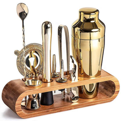 Belro luxury 10-piece cocktail set for home bartending, includes shaker, muddler, strainer, and glasses for elegant drinks.