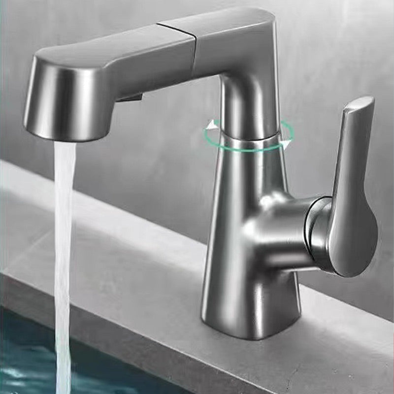 Belro single-hole basin tap with pull-out spray head, chrome finish, and modern design for bathroom sinks.
