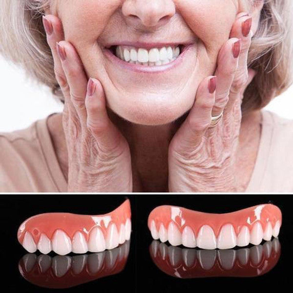 Belro artificial teeth cover for a perfect smile, dental oral care accessory, close-up of white tooth cover on a model
