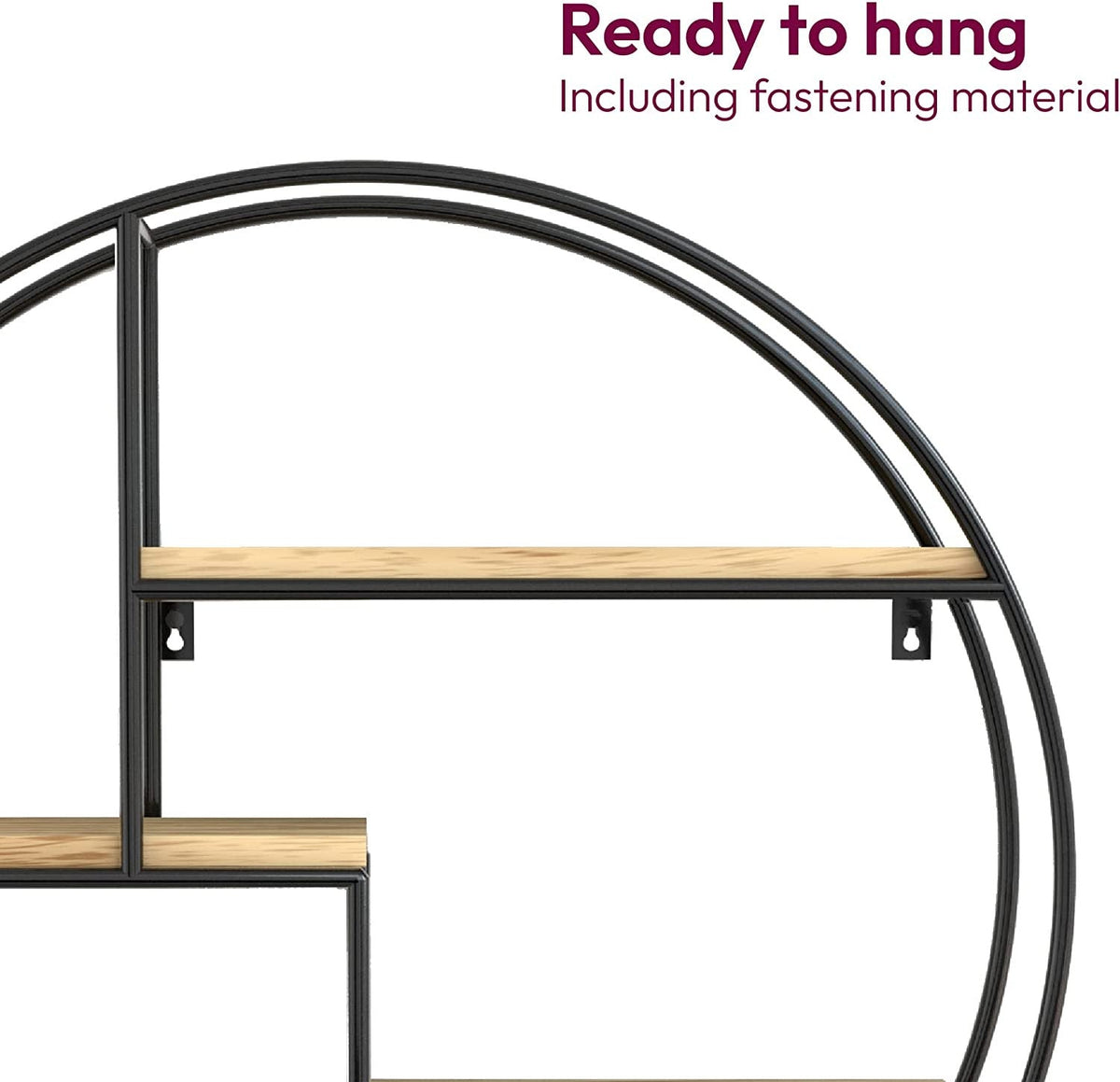 Industrial round wall shelf by Belro for clothing storage, featuring a sturdy metal frame and circular design on a plain wall.