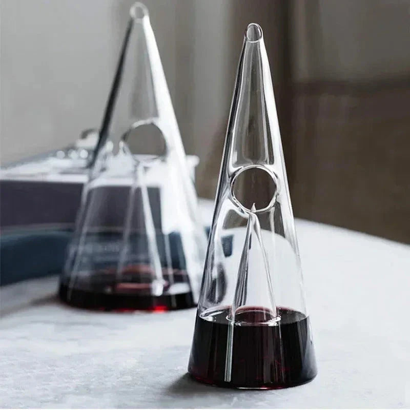 Belro Double Pyramid Waterfall Decanter with elegant glass design for serving beverages in kitchen or dining room.