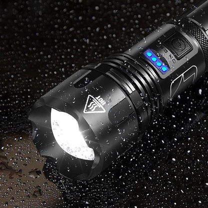 Belro waterproof military laser pocket lamp with compact flashlight design and adjustable focus, suitable for outdoor and tactical use.
