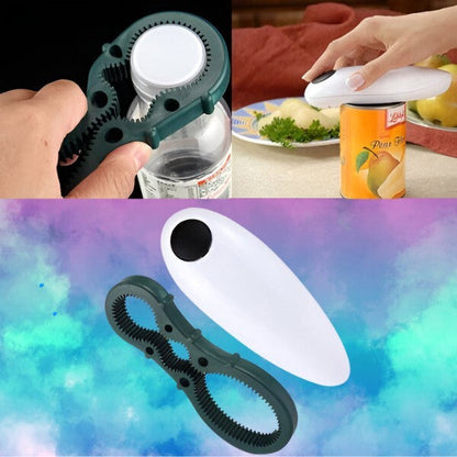 Belro electric can and bottle opener, kitchen tool for easy opening of cans and bottles in home and dining settings