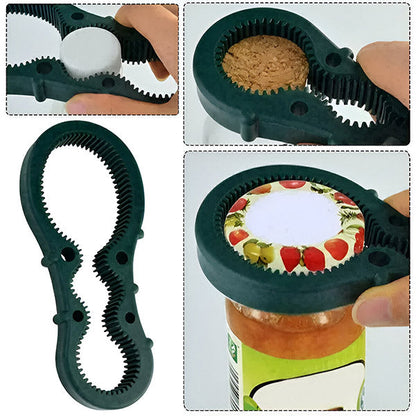 Belro electric can opener and bottle opener on a kitchen countertop, showing its sleek design and functional handheld tool.