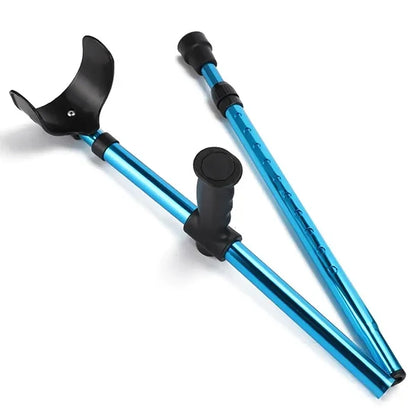 Foldable adjustable Belro crutch with ergonomic handle and lightweight frame, suitable for mobility support.