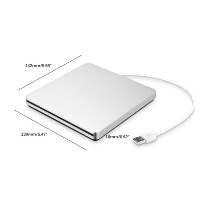 Belro external DVD recorder for optical drives, portable design compatible with MacBook Air, shown connected to a laptop.