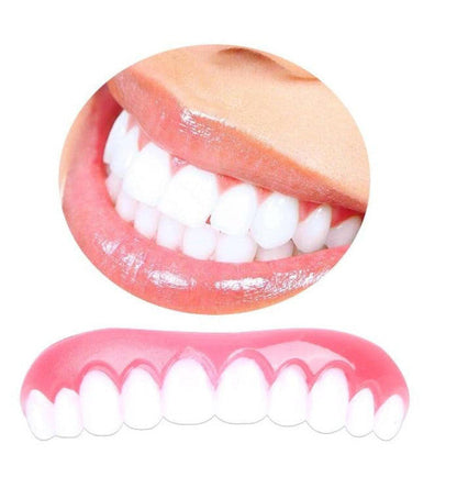 Belro artificial teeth cover for a perfect smile, designed for oral care, showing a realistic-looking dental appliance on a model's teeth.