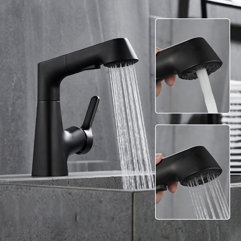 Belro single-hole basin tap with pull-out spray head, chrome finish, installed on a bathroom sink for easy water access.