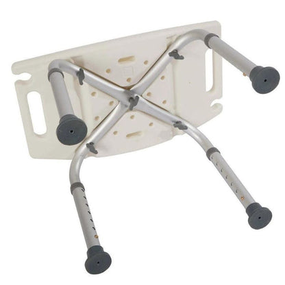 Foldable Belro shower stool with non-slip legs and cushioned seat, ideal for safe, comfortable bathing in health and beauty settings.