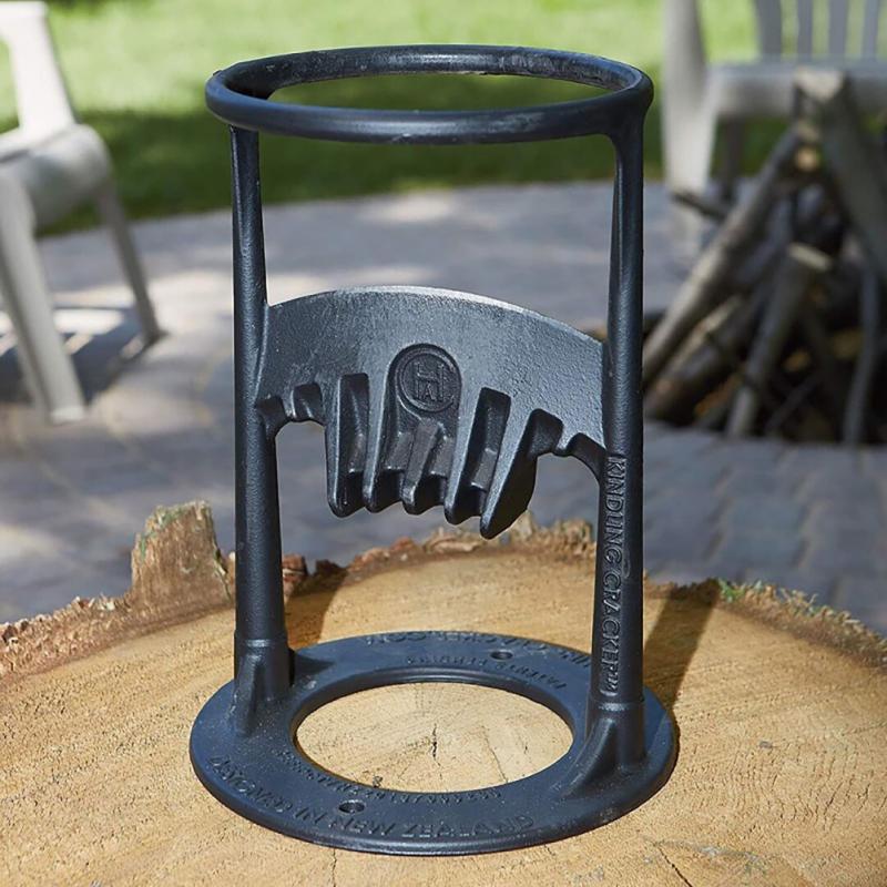 Belro wood splitter tool for easy timber splitting, shown in use with sturdy wooden logs and metal components.