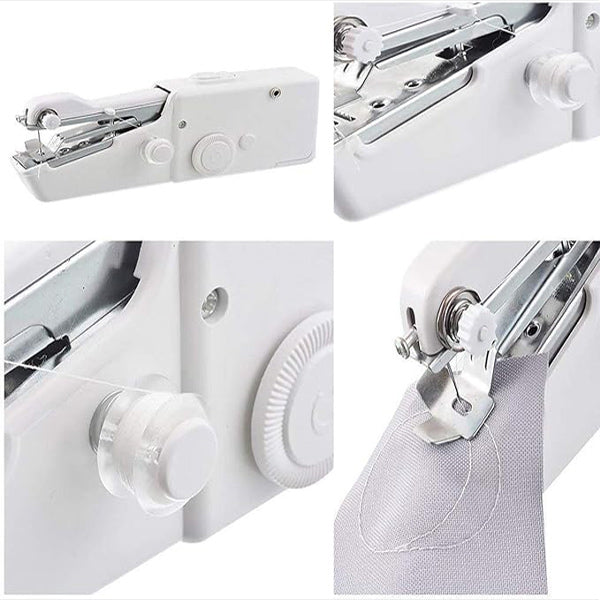 Belro portable sewing machine for men's clothing, compact design with sewing needle and fabric in use