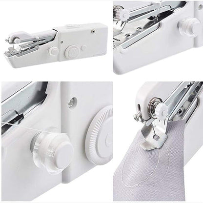 Belro portable sewing machine for men's clothing, compact design with sewing needle and fabric in use
