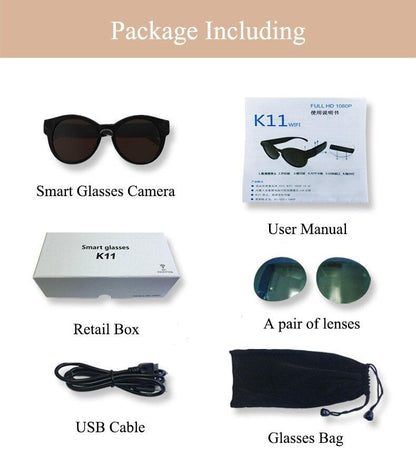 Belro Bicycling Glasses with HD 1080P WiFi Mini Camera, DVR video and audio recorder, sleek electronics camcorder for outdoor use