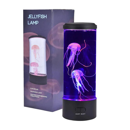 Belro LED jellyfish aquarium table night light for home and outdoor decor with glowing jellyfish design inside a clear container.