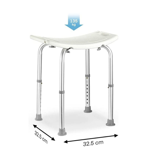 Foldable Belro shower stool with non-slip surface and adjustable height for safe, comfortable bathing in health and beauty settings.