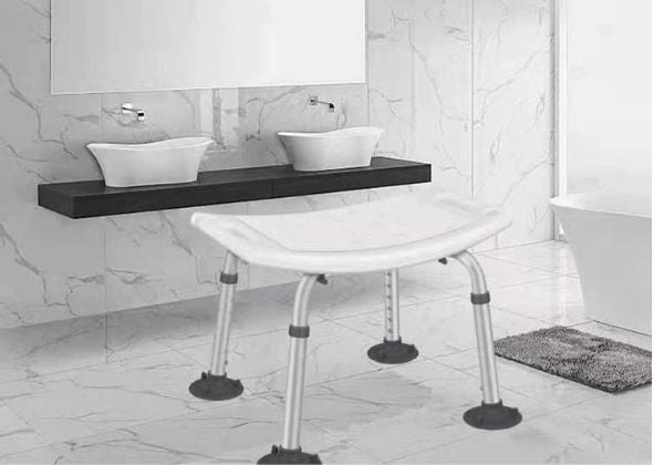 Belro foldable shower stool with non-slip legs and padded seat, ideal for safe, comfortable bathing in health and beauty settings.