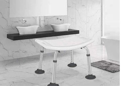 Belro foldable shower stool with non-slip legs and padded seat, ideal for safe, comfortable bathing in health and beauty settings.