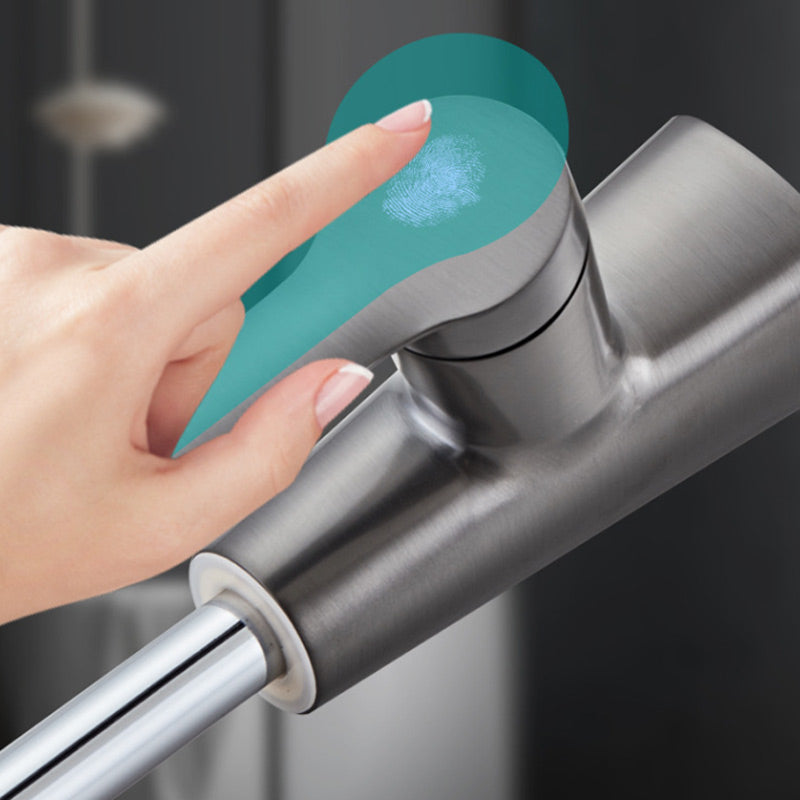 Belro single-hole basin tap with pull-out spray head, modern bathroom fixture with chrome finish and sleek design.