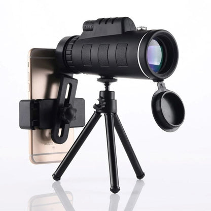 Belro Starscope HD Monocular with smartphone holder and tripod, waterproof high-power telescope for outdoor viewing.
