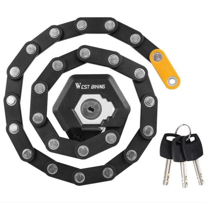 Belro foldable bike lock, compact and portable, suitable for outdoor security, shown in a folded position on a neutral background.
