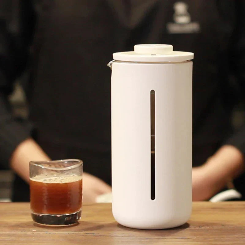 Belro heat-resistant French press coffee maker with glass carafe and stainless steel plunger for hot beverage brewing.