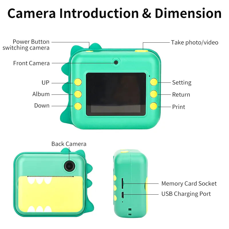 Kids' instant print HD camera by Belro with colorful design, compact size, and built-in printer for instant photo printing.