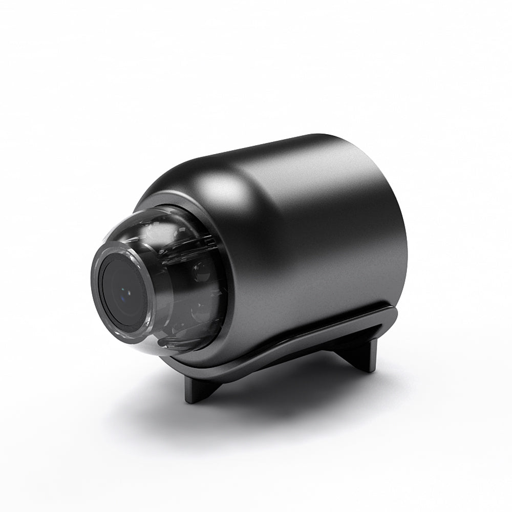 Wireless mini WiFi indoor security camera by Belro, showing a compact black surveillance camera for home security.
