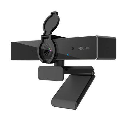 Belro 4K Ultra High Resolution Webcam showing sleek black design and lens with built-in microphone for high-quality video calls.