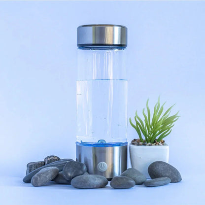 Belro hydrogen generator water bottle for home and kitchen use, with sleek design and transparent body showing the water inside.