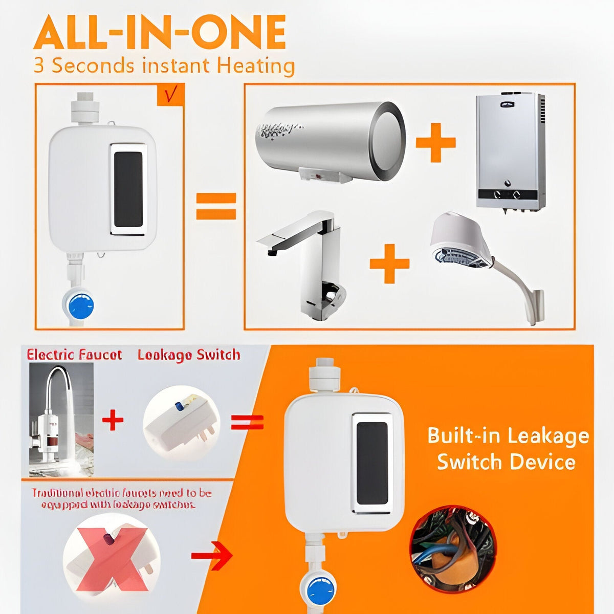 Belro portable tankless electric water heater with temperature control knob for outdoor use, 3500W compact home and garden appliance.