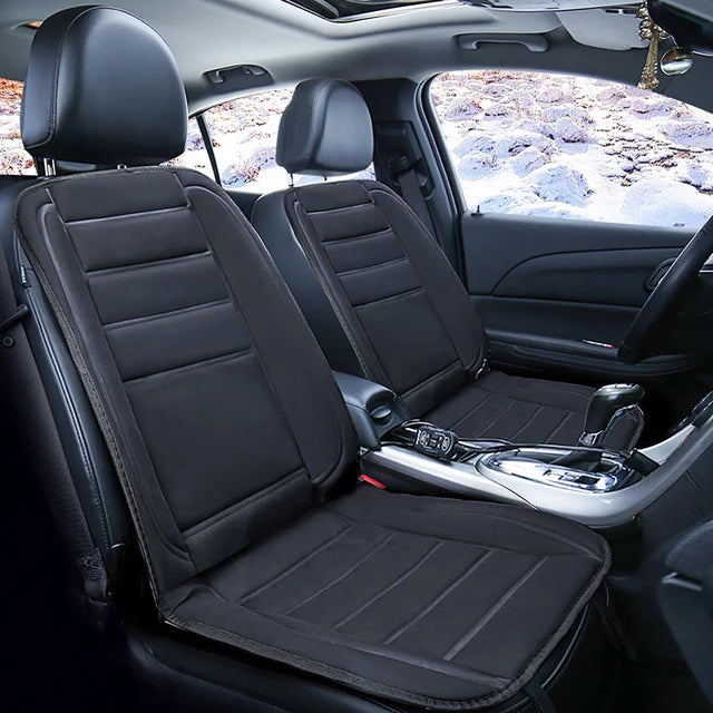 Belro full coverage heated car seat warmer cushion pad for winter, designed for comfortable outdoor driving in cold weather.