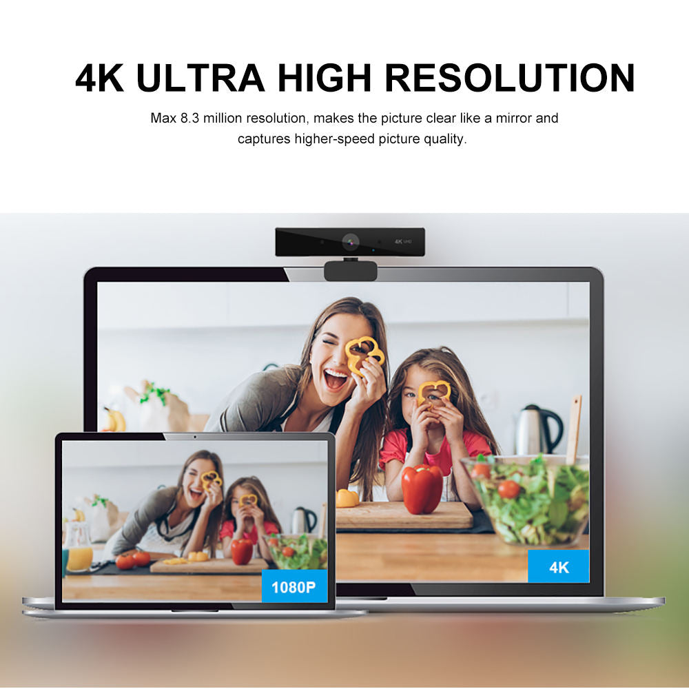 Belro 4K Ultra High Resolution Webcam capturing clear image of the sleek black camera with adjustable stand and lens details